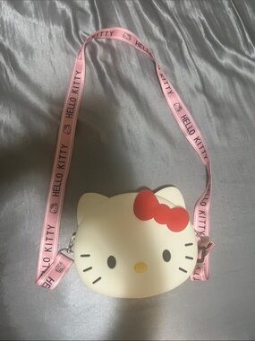 Hello Kitty White Face Crossbody Bag with Pink Strap and Red Bow